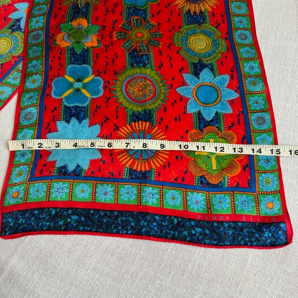 •Perry Ellis Signed Floral Geometric Print Scarf 15”x58”NWOT - Picture 7 of 12